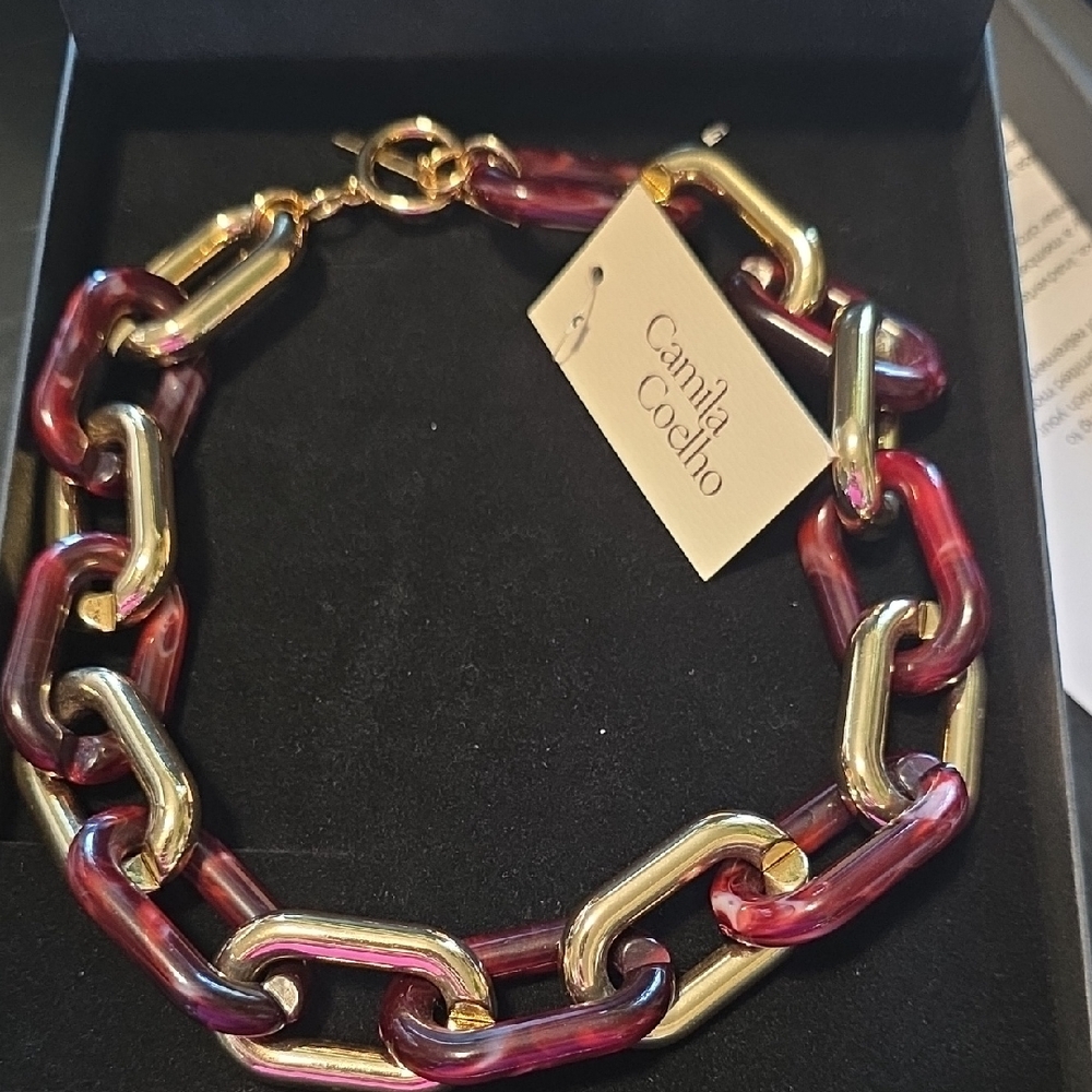 Camila Coelho Burgundy and Gold Chain Necklace